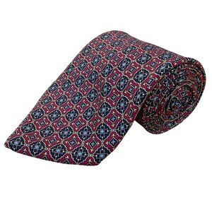 Brooks Brothers Men’s Navy & Red Silk Handmade Geometric Print Tie 58" Made In U